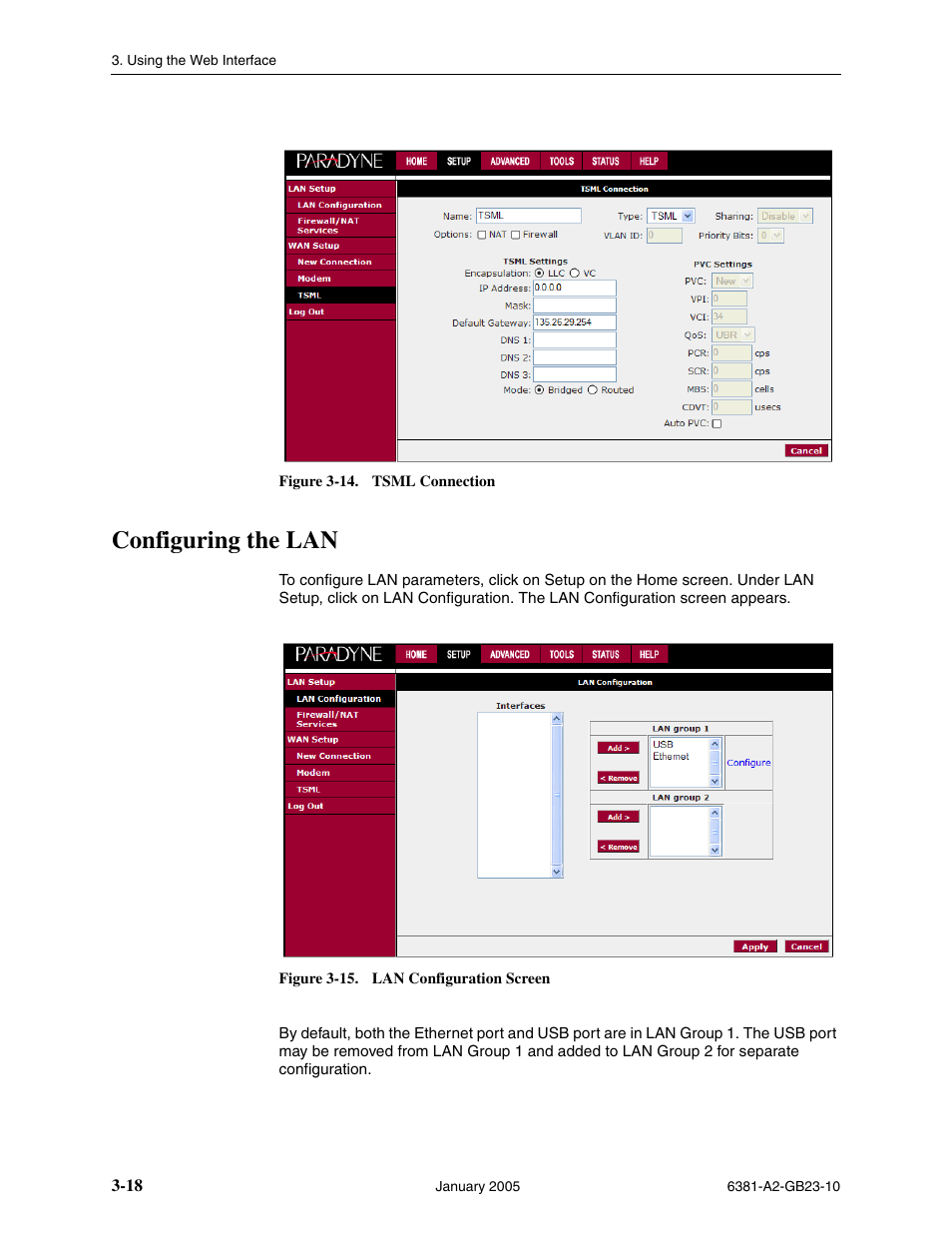 Configuring the lan | Paradyne 6381-A3 User Manual | Page 46 / 78