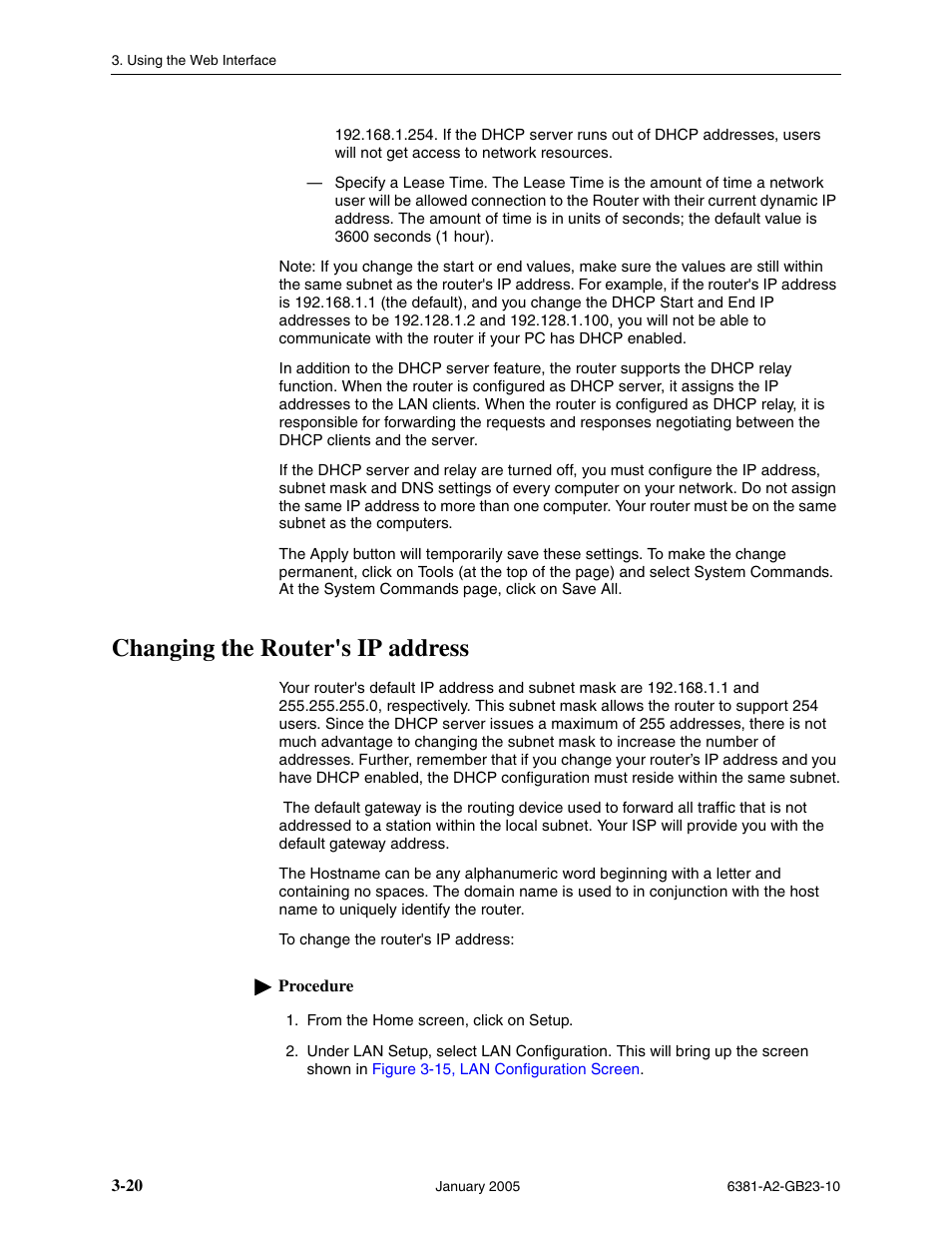 Changing the router's ip address | Paradyne 6381-A3 User Manual | Page 48 / 78