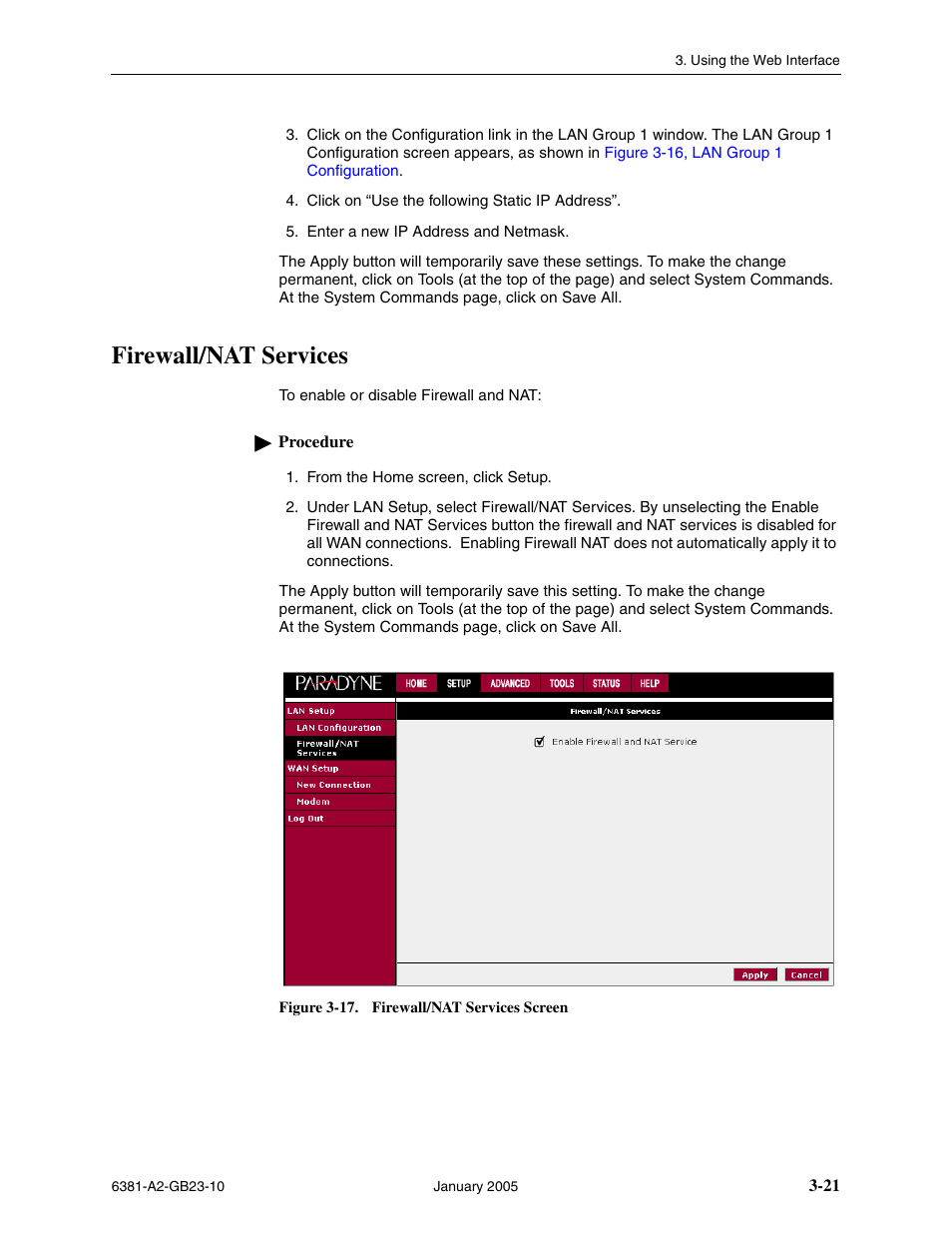 Firewall/nat services | Paradyne 6381-A3 User Manual | Page 49 / 78