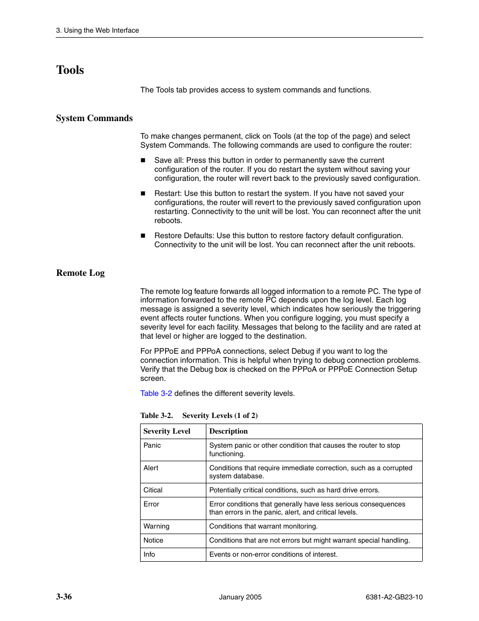 Tools, System commands, Remote log | Paradyne 6381-A3 User Manual | Page 64 / 78