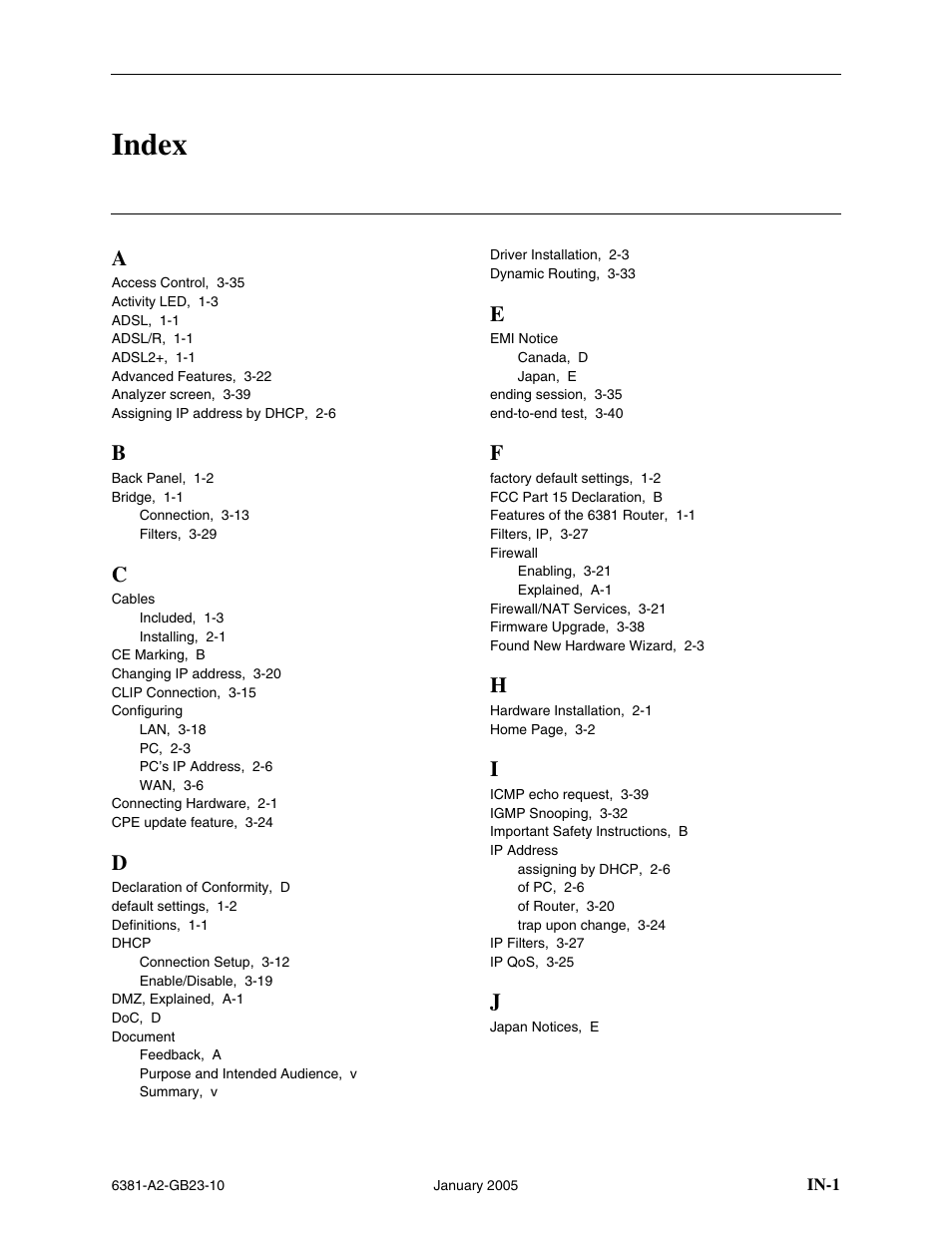 Index | Paradyne 6381-A3 User Manual | Page 75 / 78