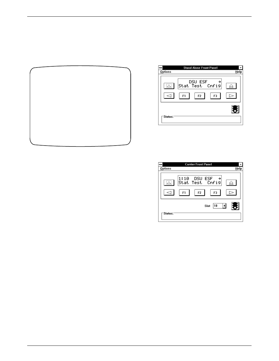 Led display selection screen, Front panel emulation screen model 3161 dsu/csu, Front panel emulation on a pc | Paradyne ACCULINK 316x User Manual | Page 55 / 211