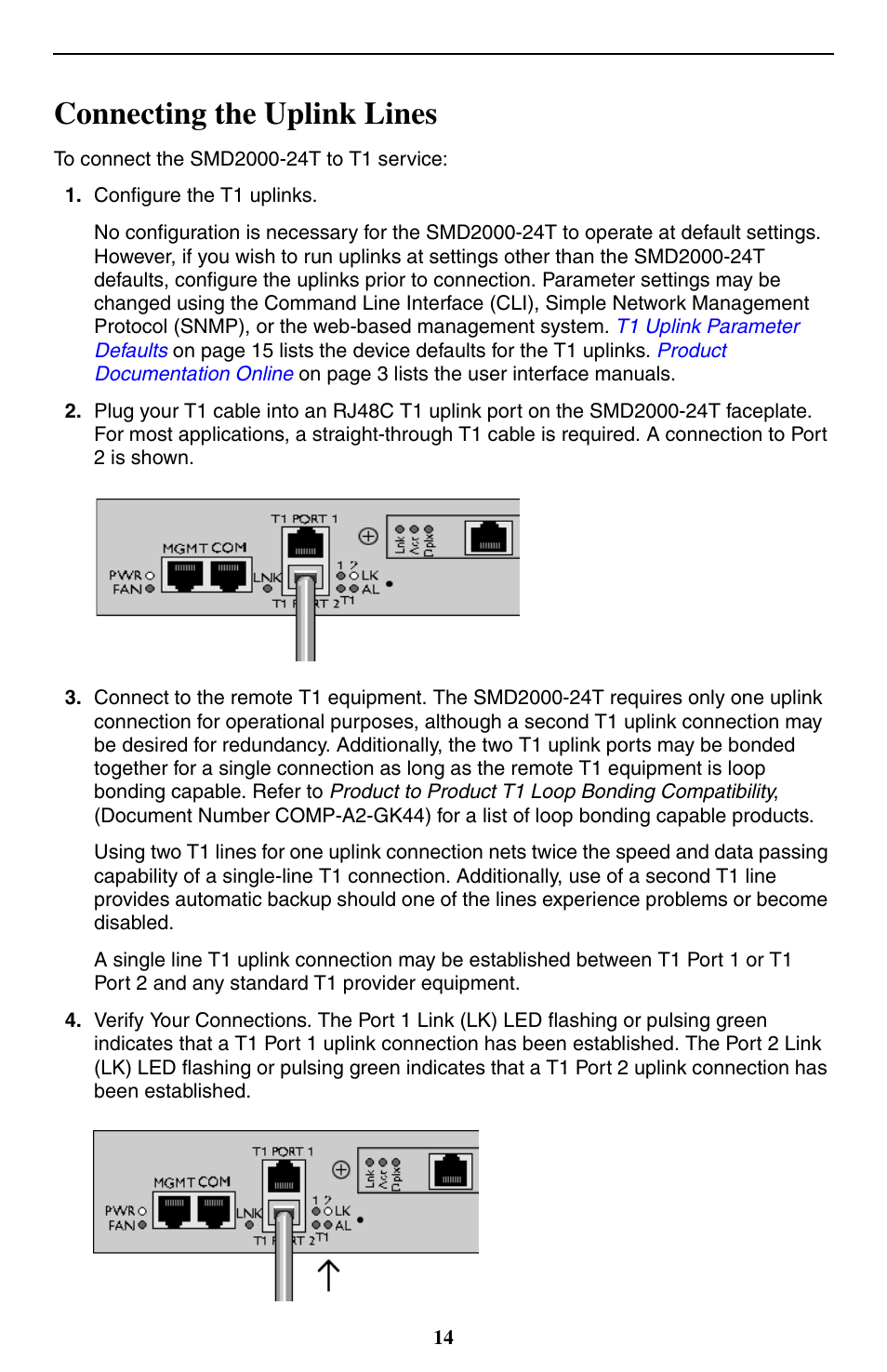 Connecting the uplink lines | Paradyne 24-Port SHDSL Mini DSLAM SMD2000-24T User Manual | Page 14 / 32