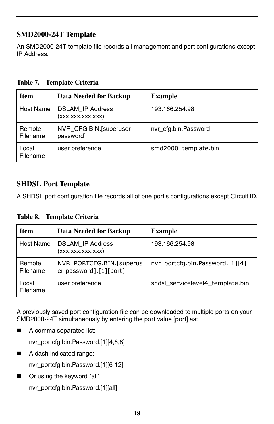 Smd2000-24t template, Shdsl port template | Paradyne 24-Port SHDSL Mini DSLAM SMD2000-24T User Manual | Page 18 / 32