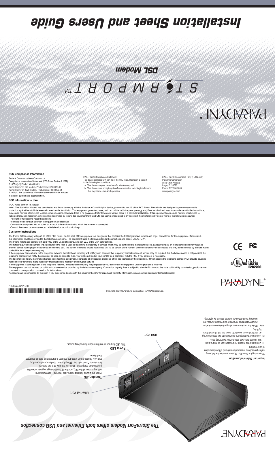 Paradyne StormPort DSL Modem User Manual | 2 pages