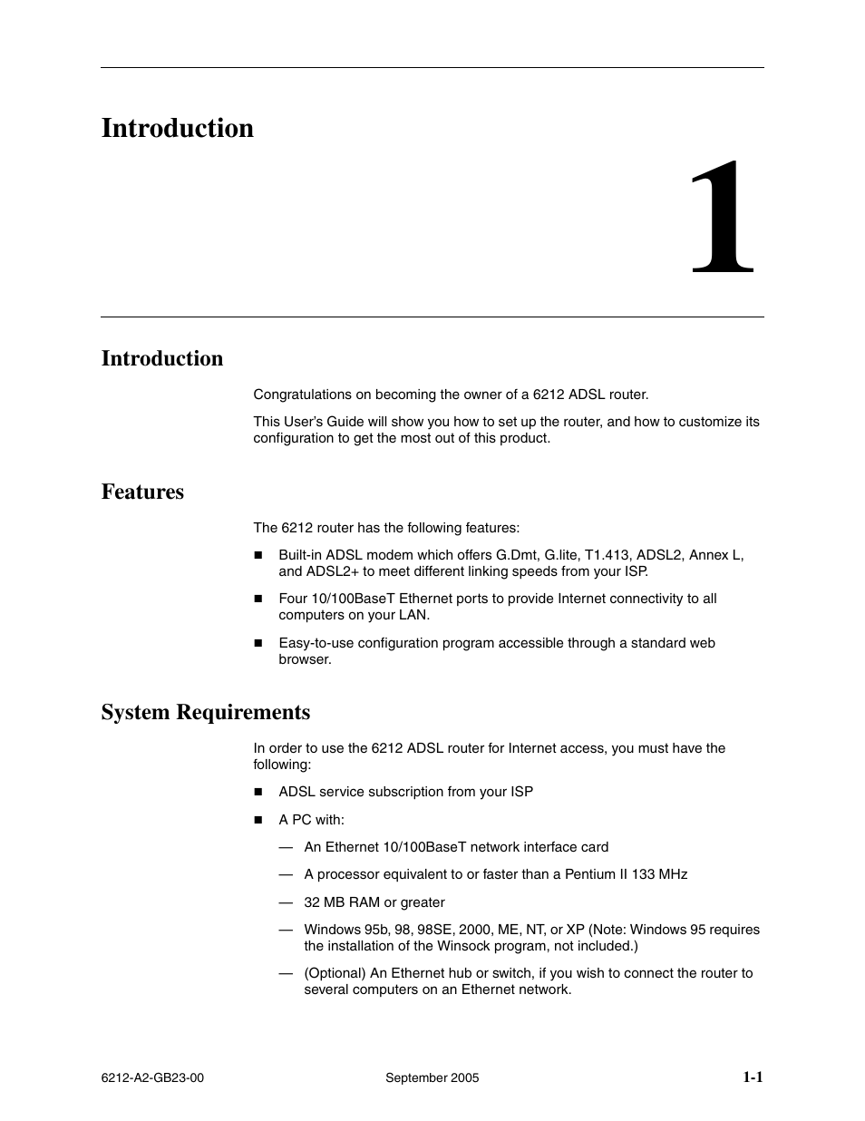 Introduction, Features, System requirements | Chapter 1, introduction | Paradyne 6212-I1 User Manual | Page 13 / 86