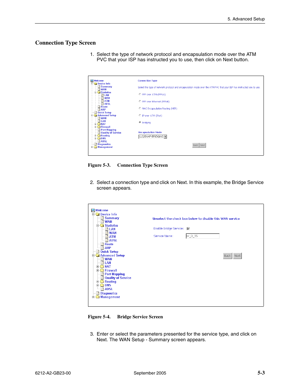 Connection type screen | Paradyne 6212-I1 User Manual | Page 43 / 86