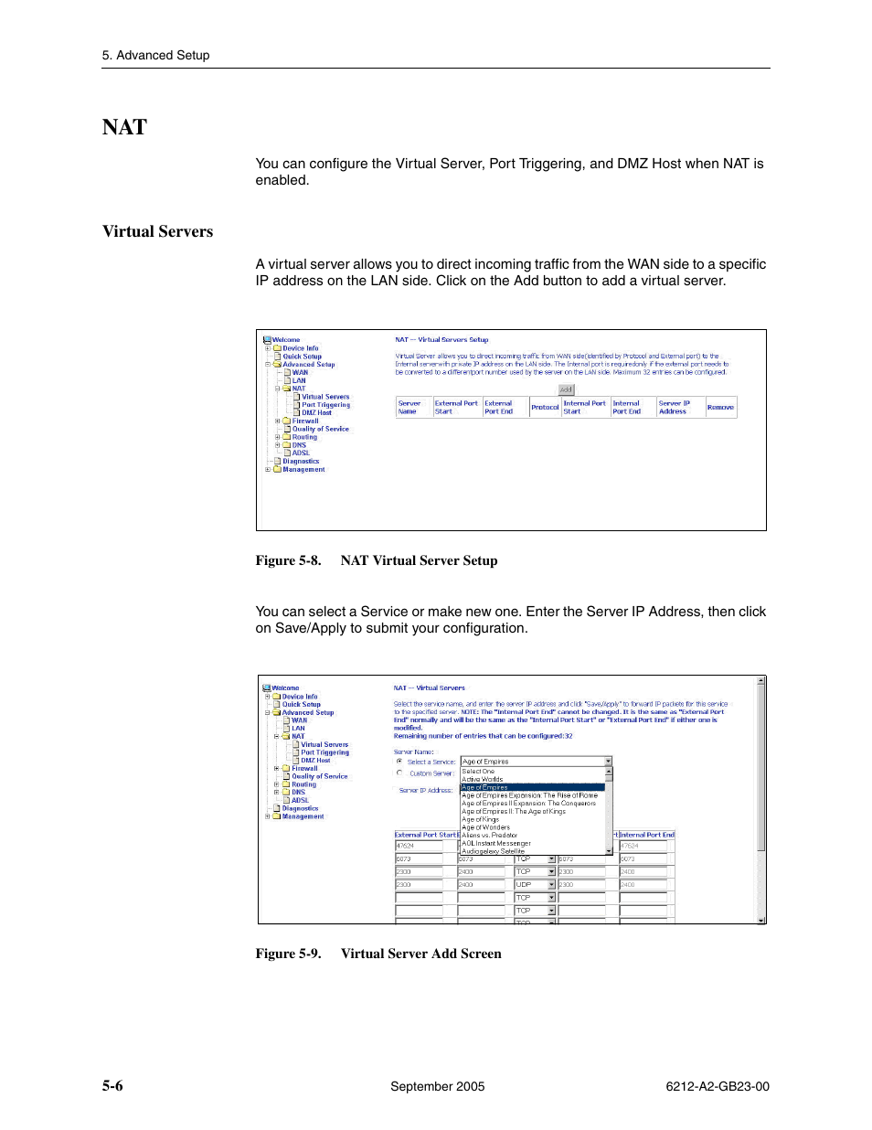 Virtual servers | Paradyne 6212-I1 User Manual | Page 46 / 86