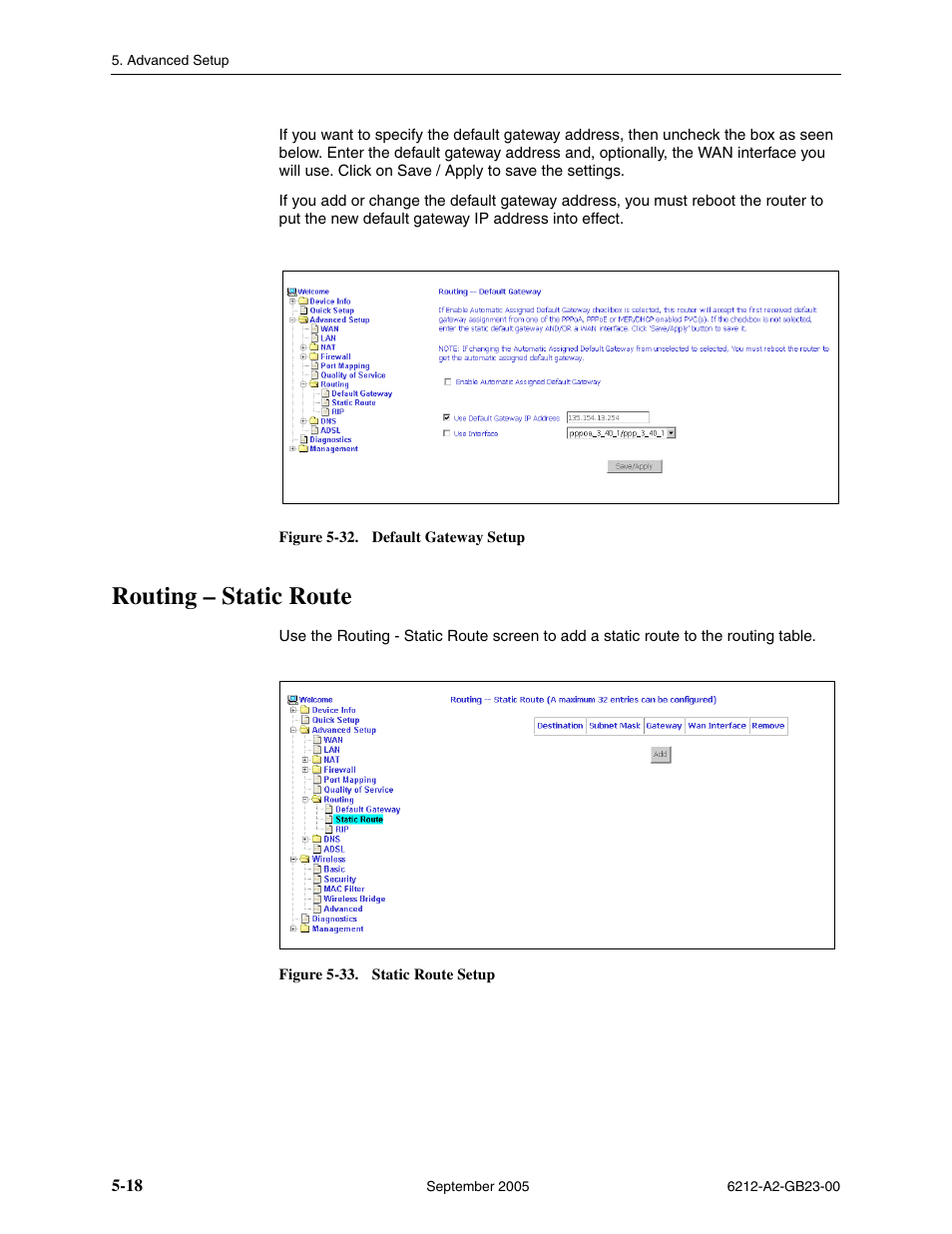 Routing - static route, Routing – static route | Paradyne 6212-I1 User Manual | Page 58 / 86