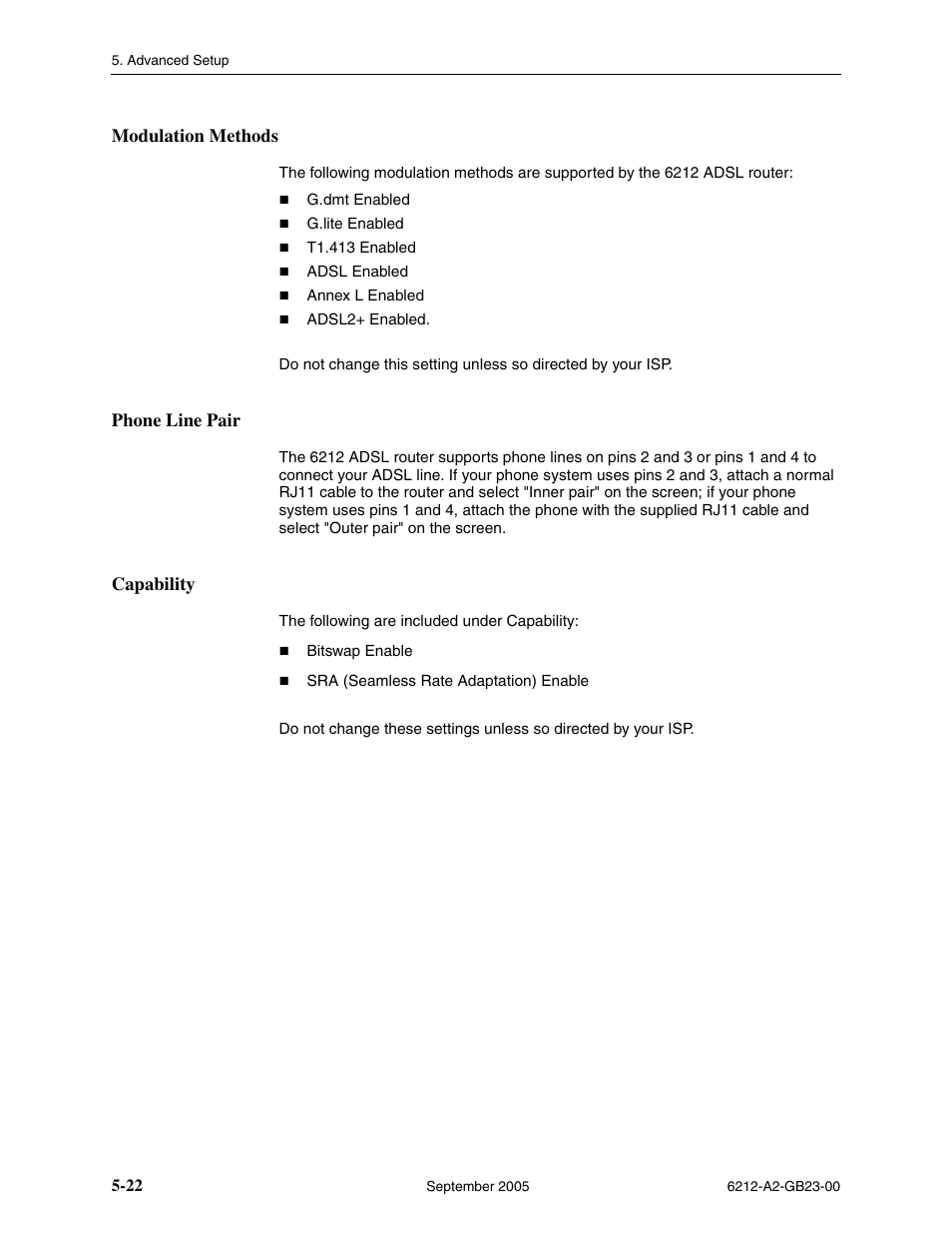 Modulation methods, Phone line pair, Capability | Paradyne 6212-I1 User Manual | Page 62 / 86