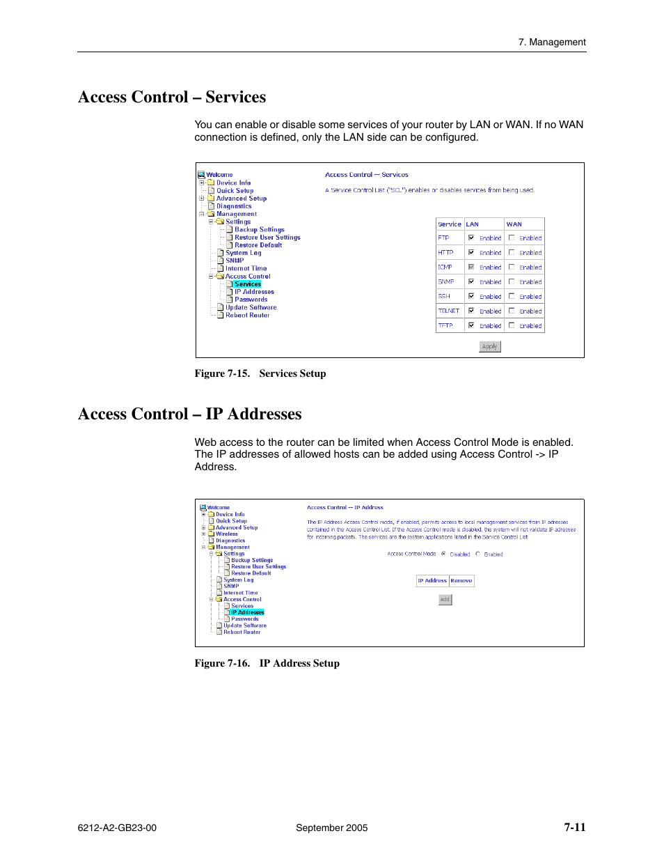 Access control - services, Access control - ip addresses, Access control – services | Access control – ip addresses | Paradyne 6212-I1 User Manual | Page 77 / 86