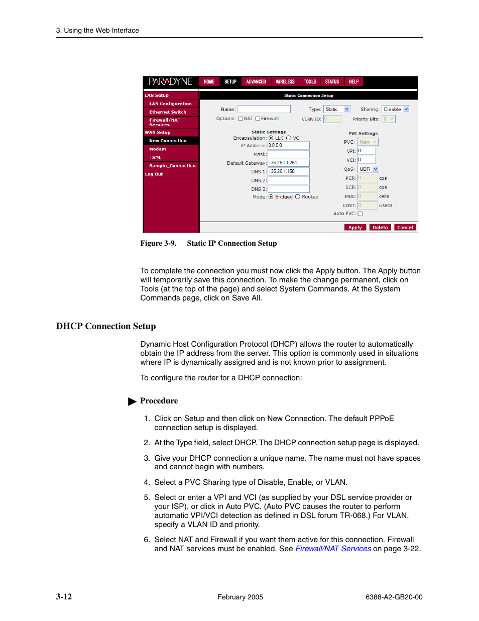 Dhcp connection setup | Paradyne 6388 User Manual | Page 36 / 86