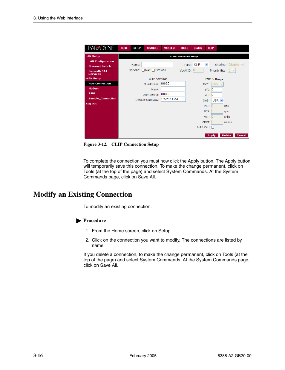 Modify an existing connection | Paradyne 6388 User Manual | Page 40 / 86