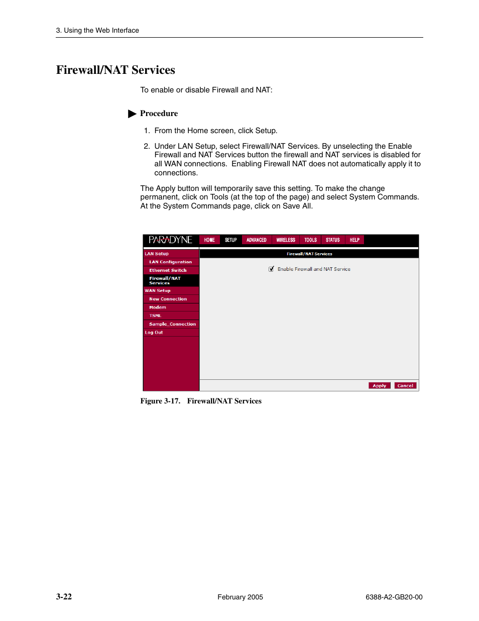 Firewall/nat services | Paradyne 6388 User Manual | Page 46 / 86