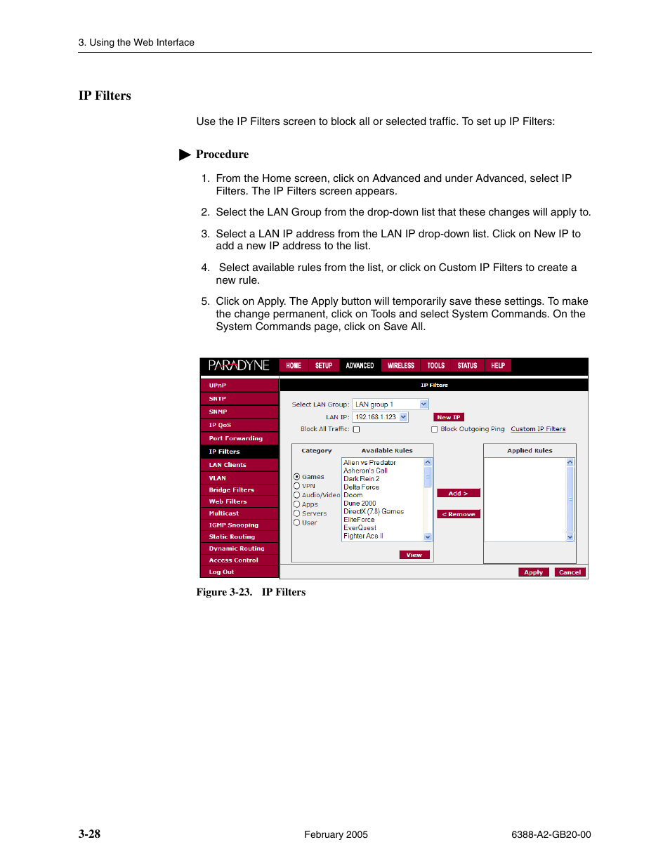 Ip filters | Paradyne 6388 User Manual | Page 52 / 86