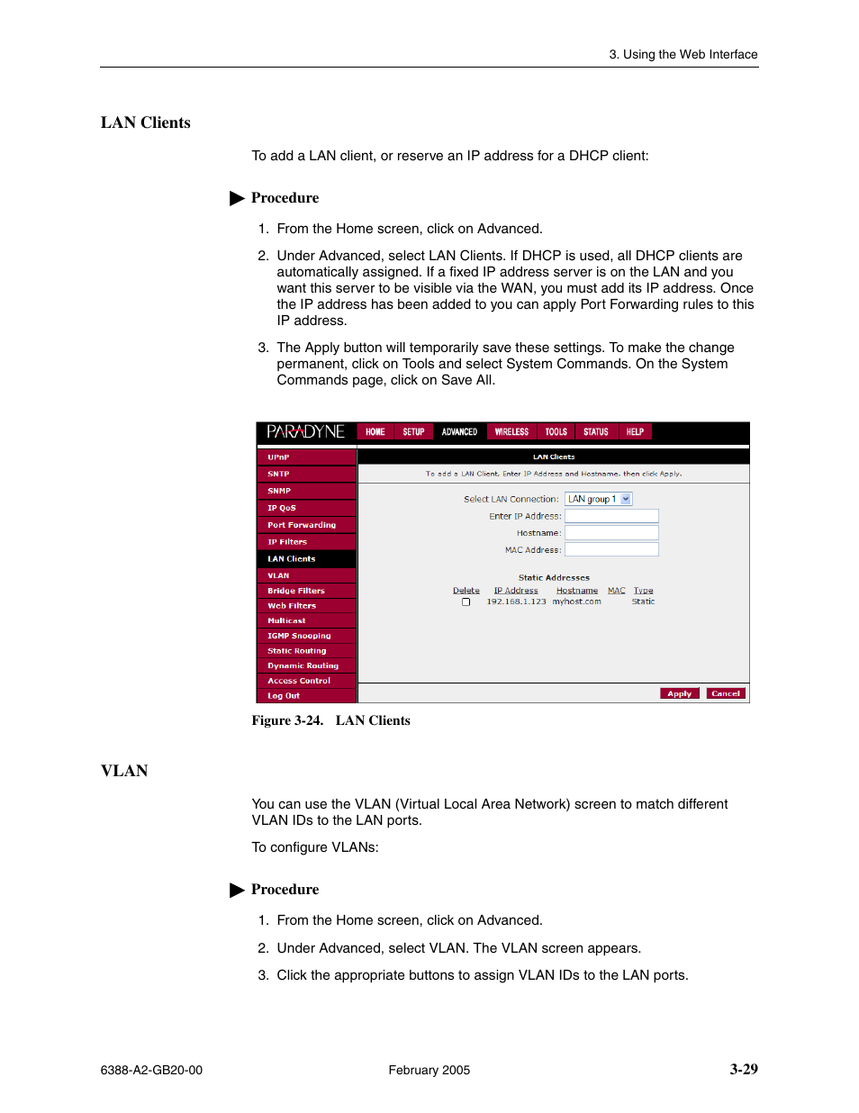 Lan clients, Vlan | Paradyne 6388 User Manual | Page 53 / 86