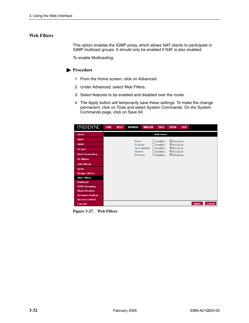 Web filters | Paradyne 6388 User Manual | Page 56 / 86