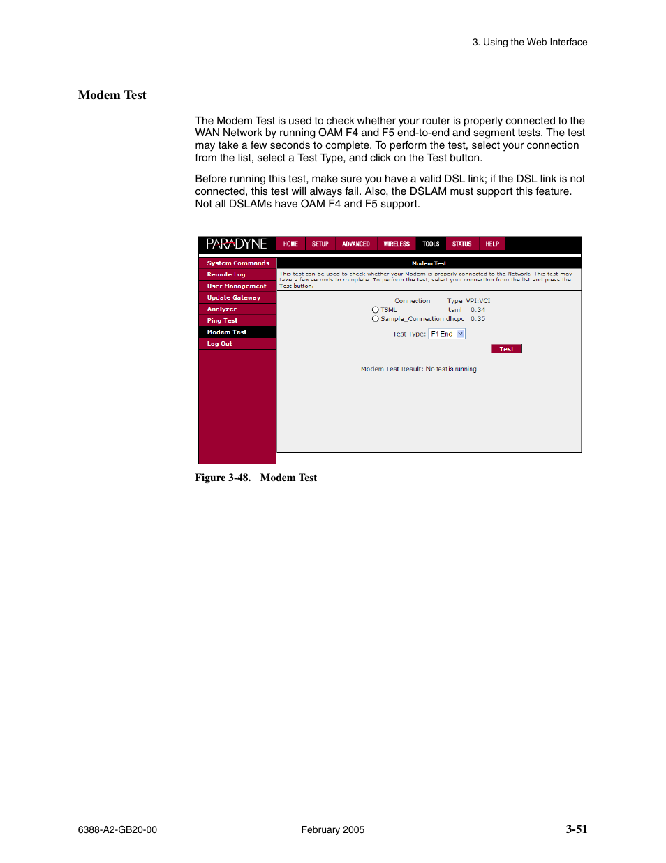 Modem test | Paradyne 6388 User Manual | Page 75 / 86