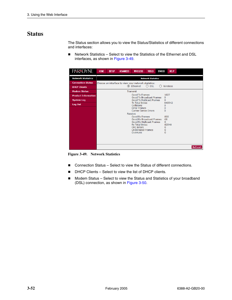 Status | Paradyne 6388 User Manual | Page 76 / 86