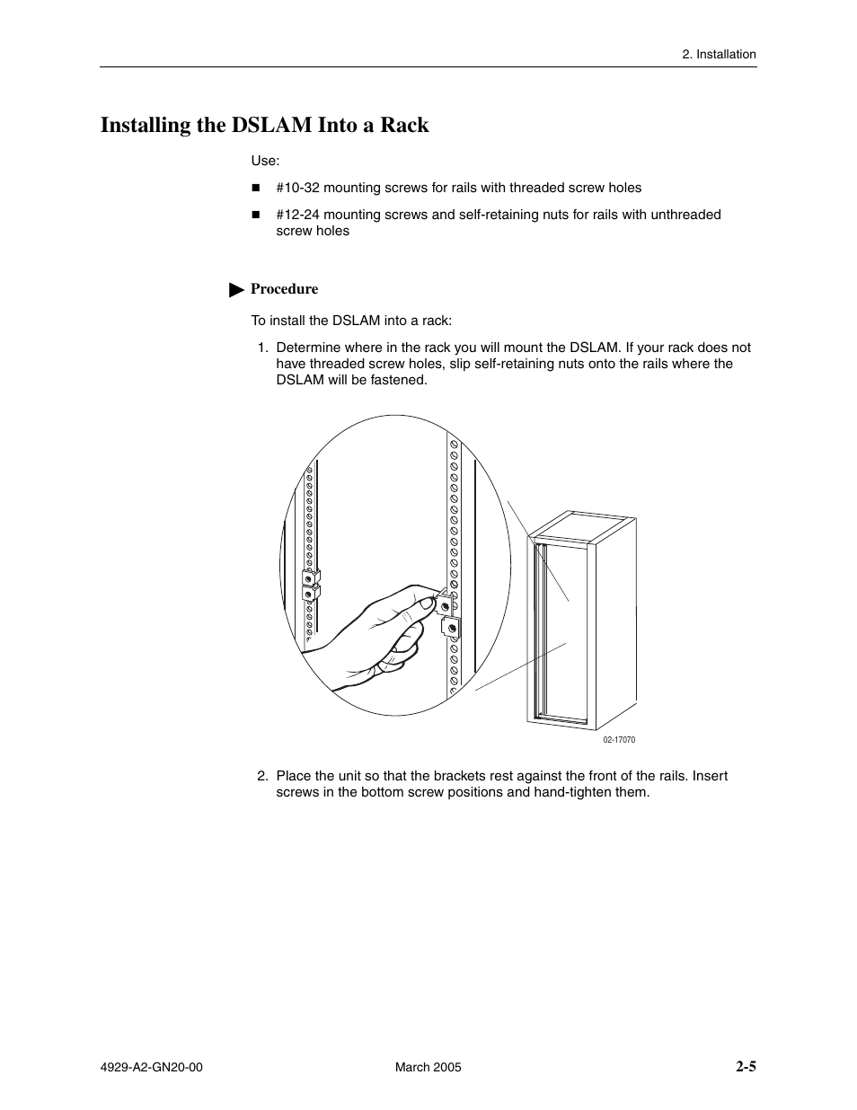 Installing the dslam into a rack | Paradyne 4929 DSLAM User Manual | Page 19 / 94