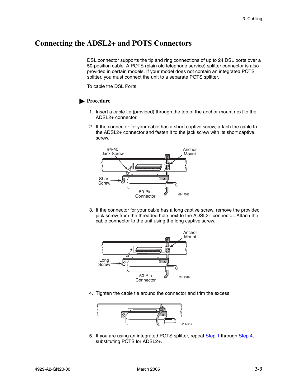 Connecting the adsl2+ and pots connectors | Paradyne 4929 DSLAM User Manual | Page 27 / 94