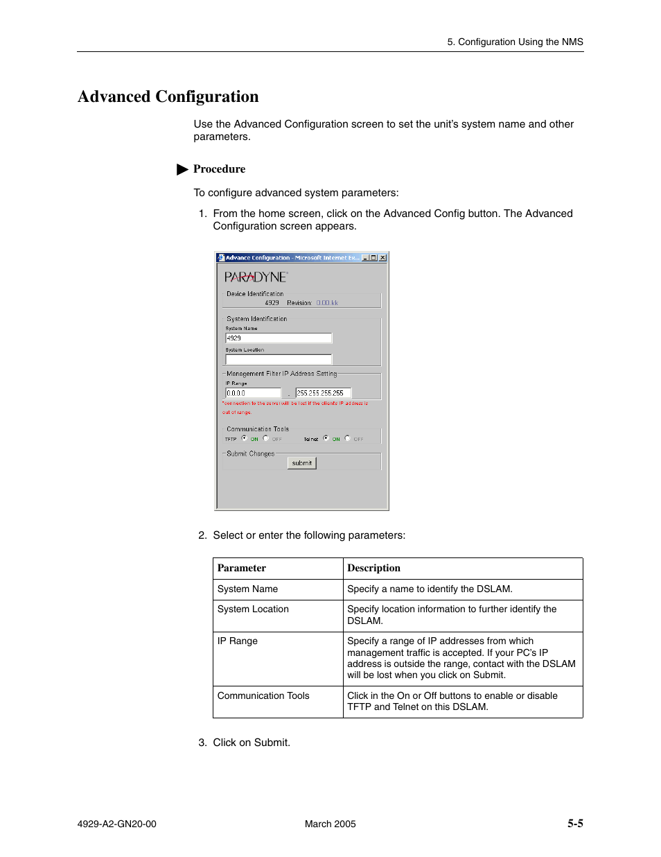 Advanced configuration | Paradyne 4929 DSLAM User Manual | Page 39 / 94