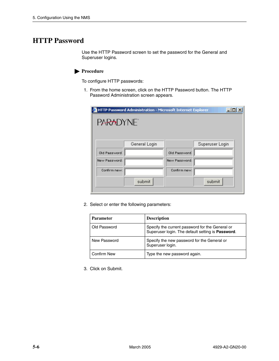 Http password | Paradyne 4929 DSLAM User Manual | Page 40 / 94