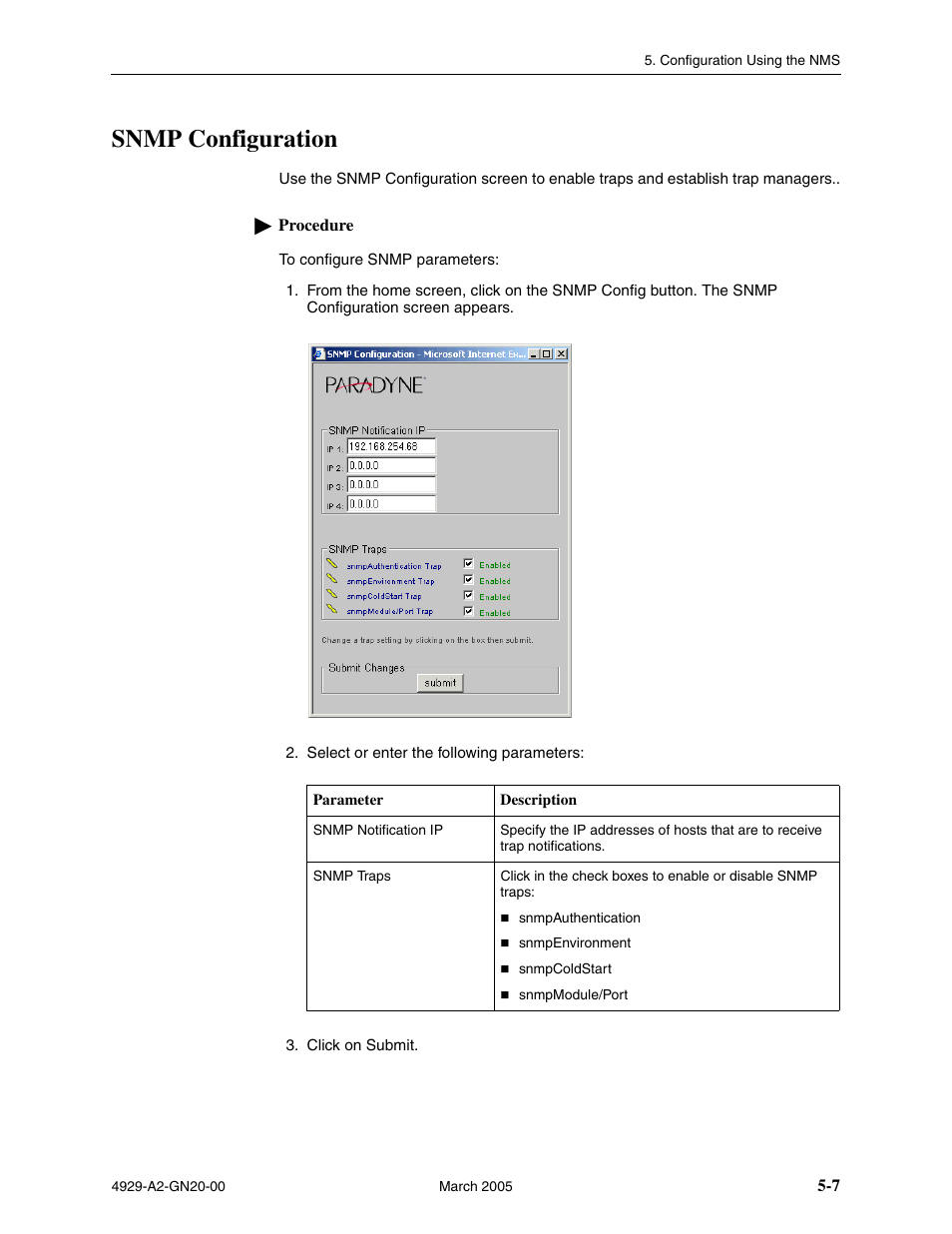 Snmp configuration | Paradyne 4929 DSLAM User Manual | Page 41 / 94