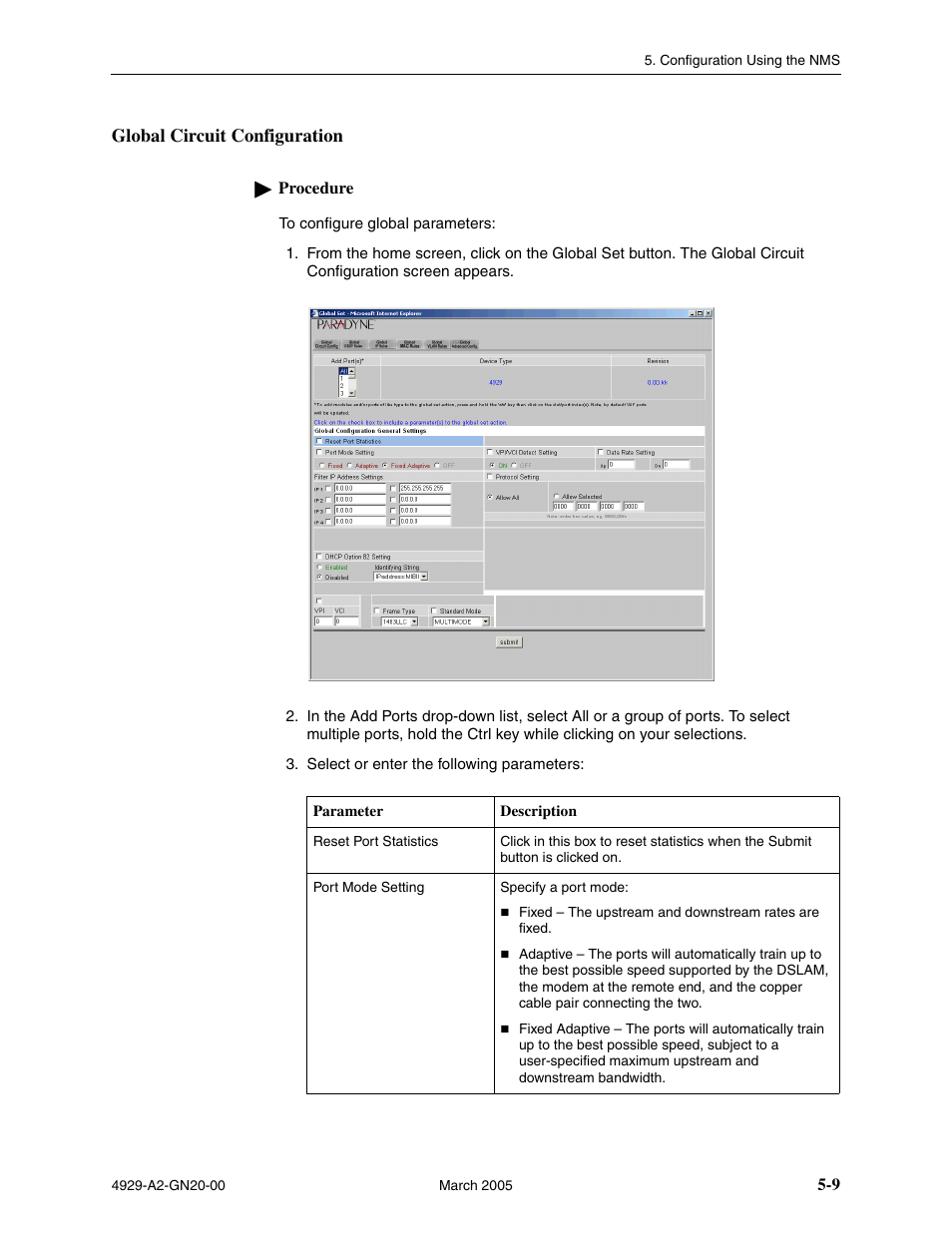 Global circuit configuration | Paradyne 4929 DSLAM User Manual | Page 43 / 94