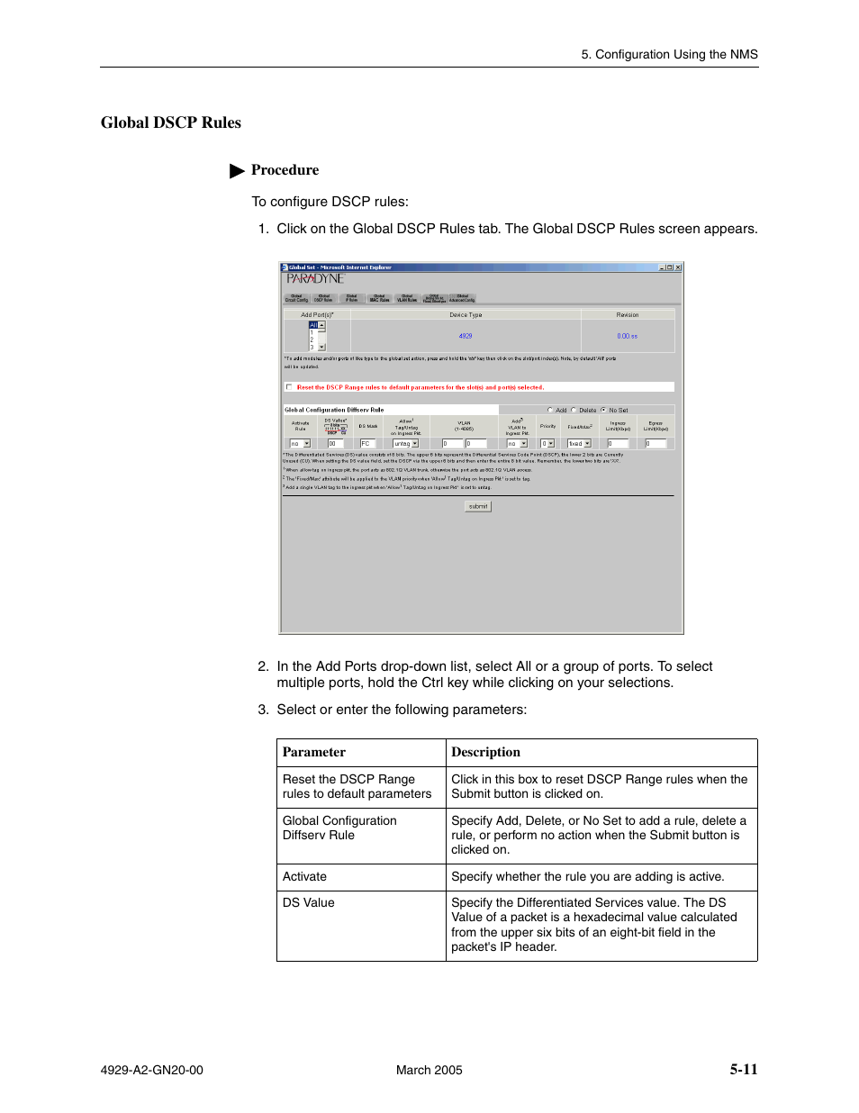 Global dscp rules | Paradyne 4929 DSLAM User Manual | Page 45 / 94