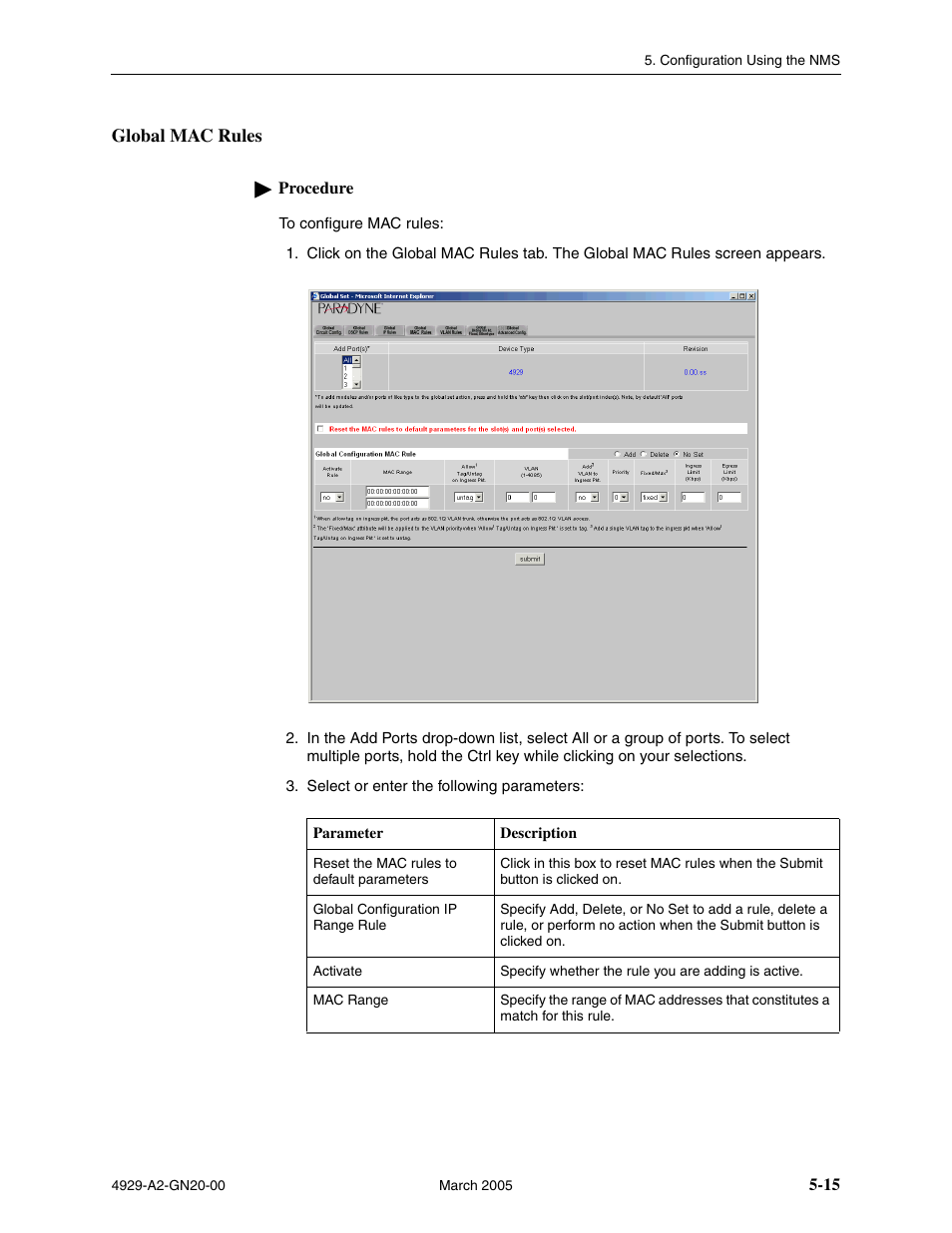 Global mac rules | Paradyne 4929 DSLAM User Manual | Page 49 / 94