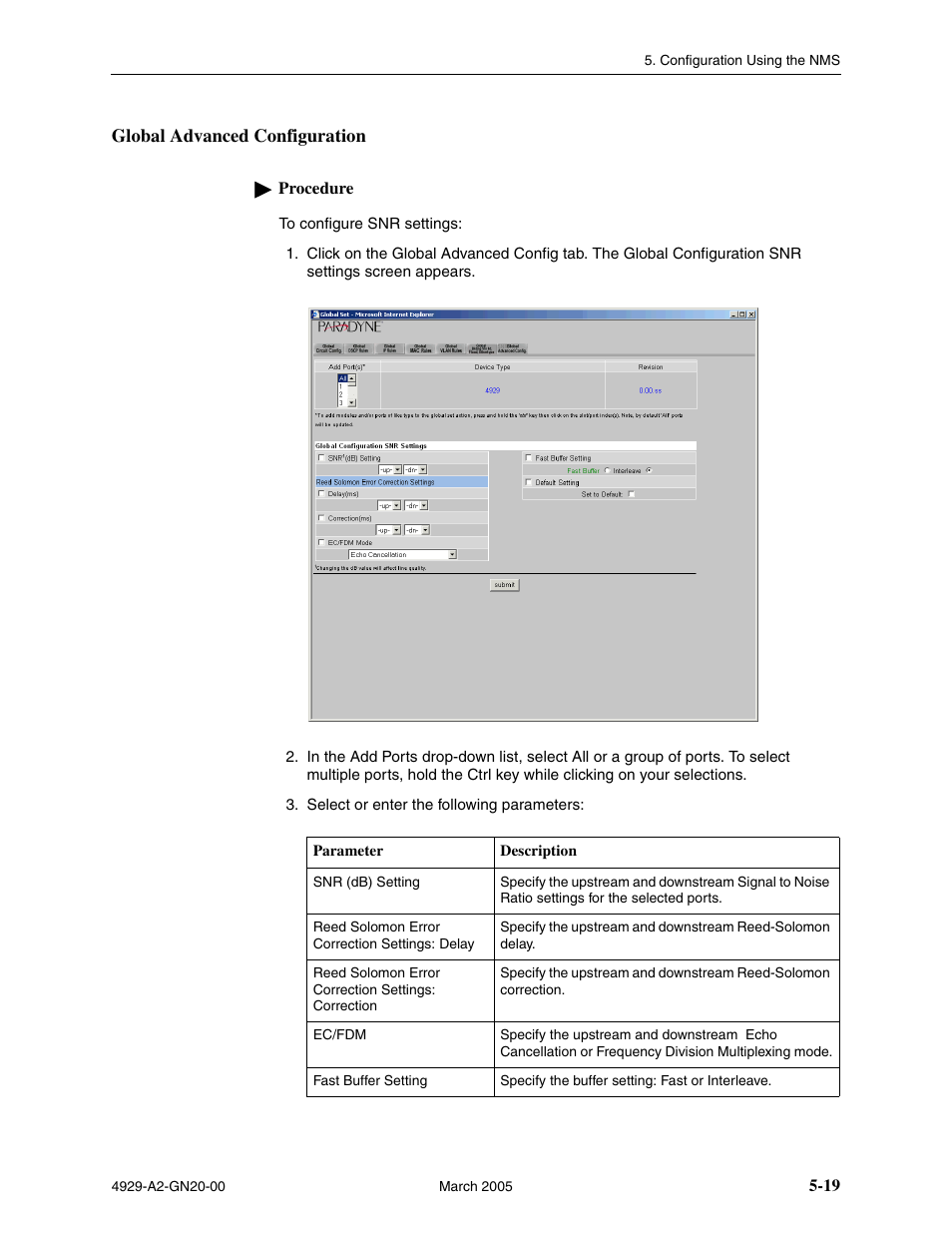 Global advanced configuration | Paradyne 4929 DSLAM User Manual | Page 53 / 94