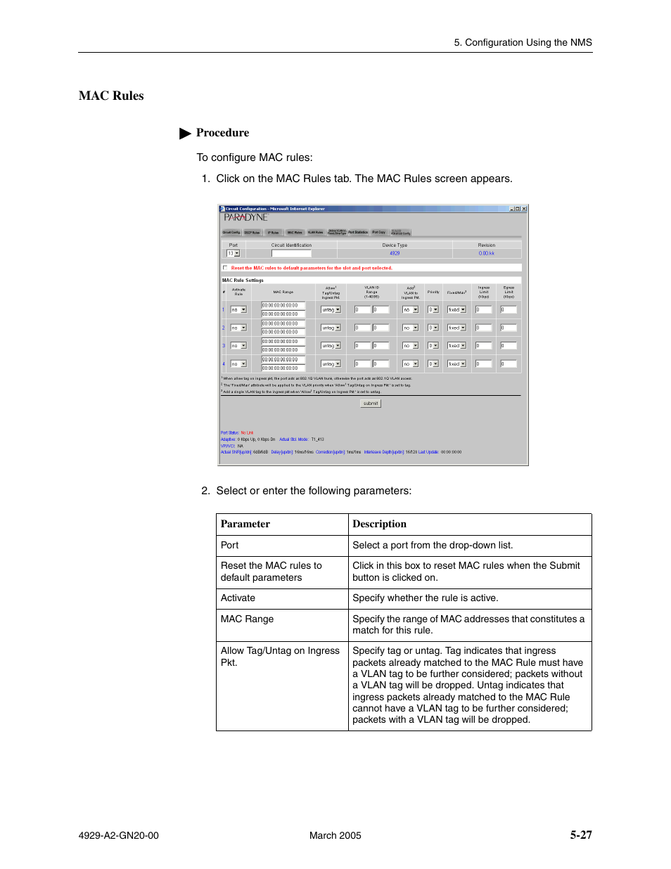 Mac rules | Paradyne 4929 DSLAM User Manual | Page 61 / 94