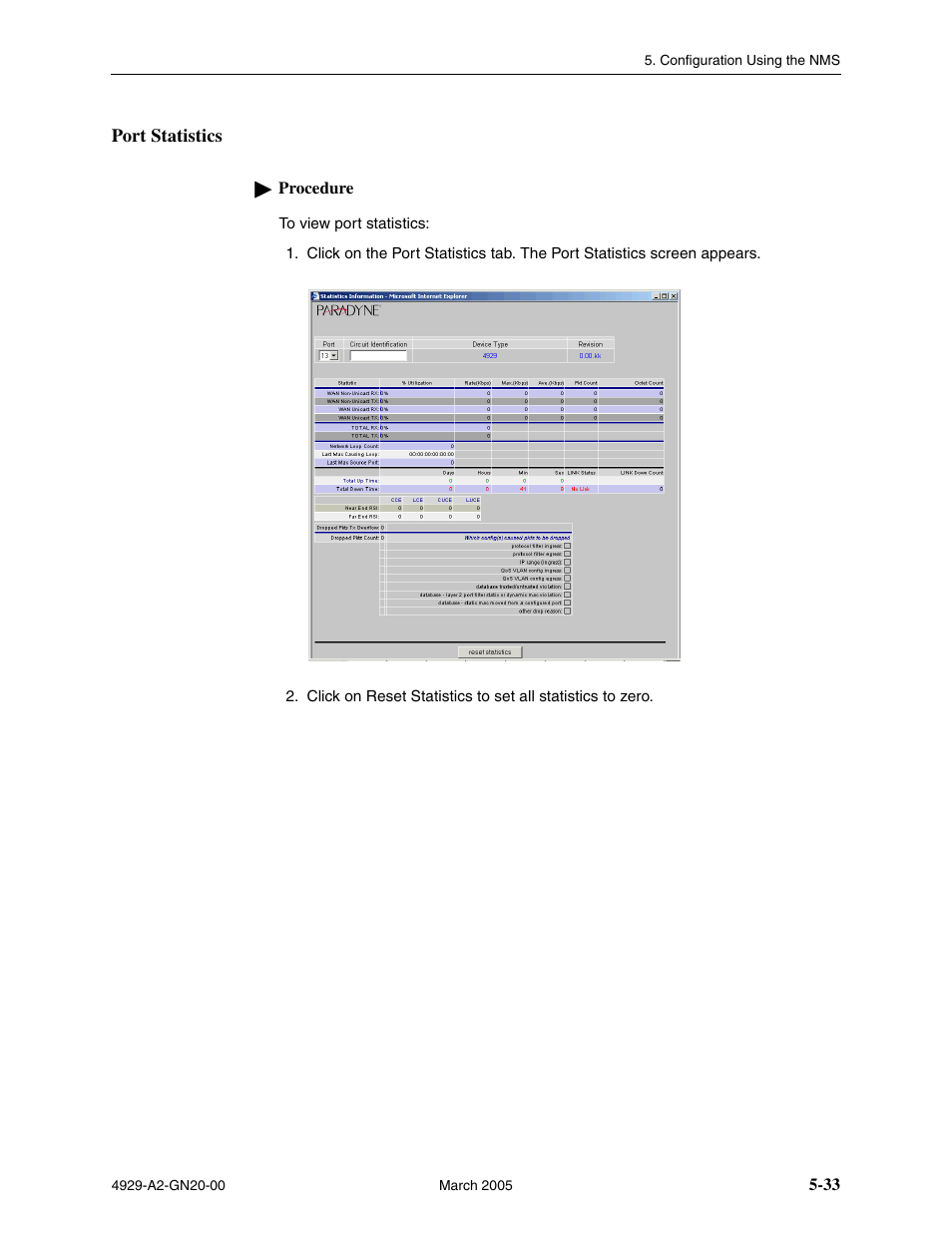 Port statistics | Paradyne 4929 DSLAM User Manual | Page 67 / 94