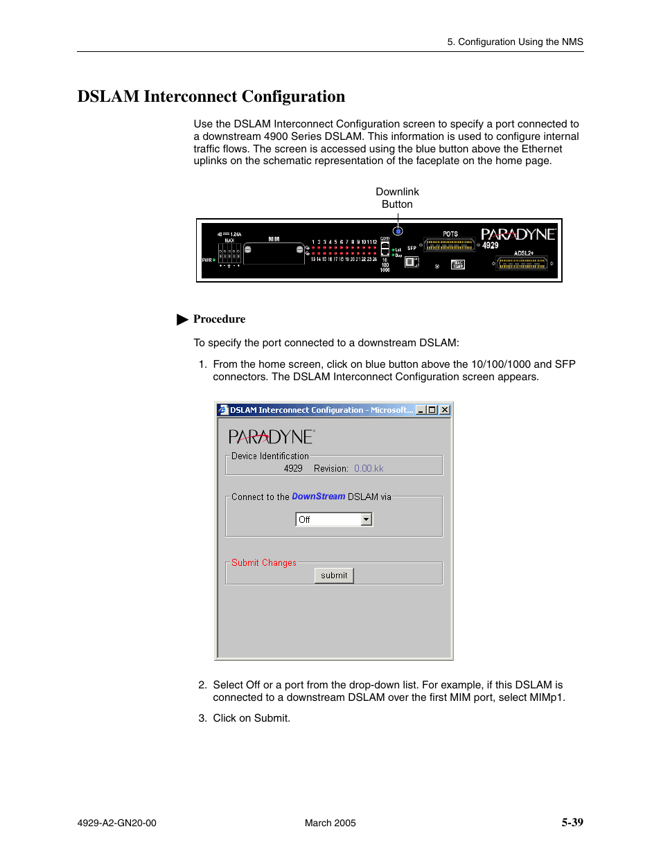 Dslam interconnect configuration | Paradyne 4929 DSLAM User Manual | Page 73 / 94