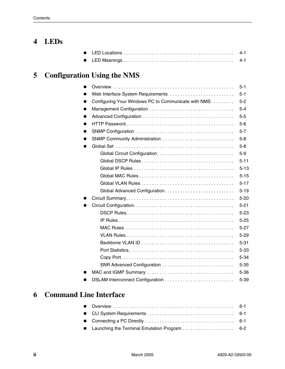 4leds, 5configuration using the nms, 6command line interface | Paradyne 4929 DSLAM User Manual | Page 8 / 94