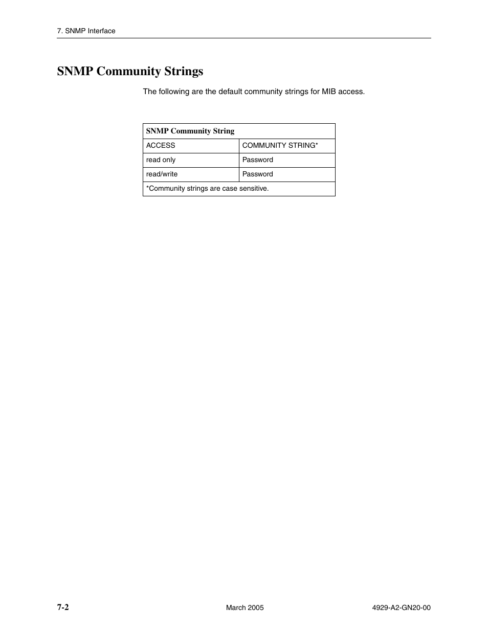 Snmp community strings | Paradyne 4929 DSLAM User Manual | Page 82 / 94