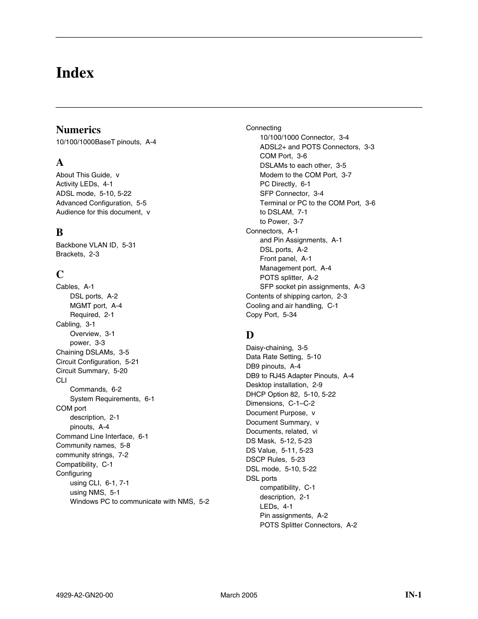 Index, Numerics | Paradyne 4929 DSLAM User Manual | Page 91 / 94