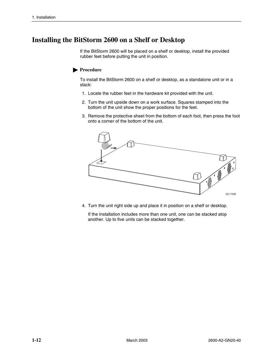 Installing the bitstorm 2600 on a shelf or desktop | Paradyne IP DSLAM BitStorm 2600 User Manual | Page 22 / 58