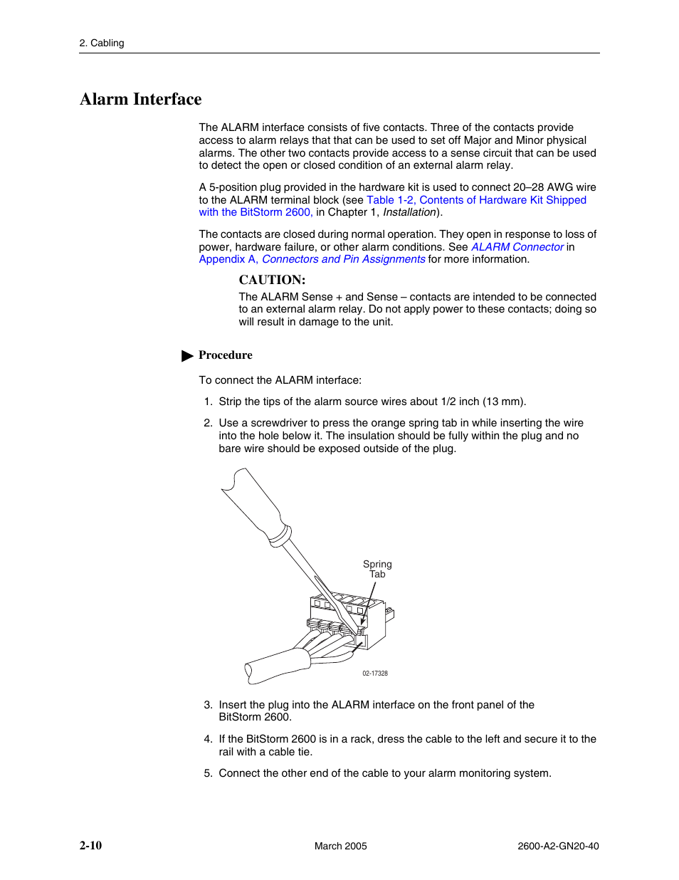 Alarm interface, Alarm interface -10 | Paradyne IP DSLAM BitStorm 2600 User Manual | Page 32 / 58