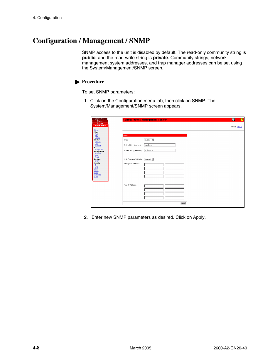 Configuration / management / snmp, Configuration / management / snmp -8 | Paradyne IP DSLAM BitStorm 2600 User Manual | Page 44 / 58