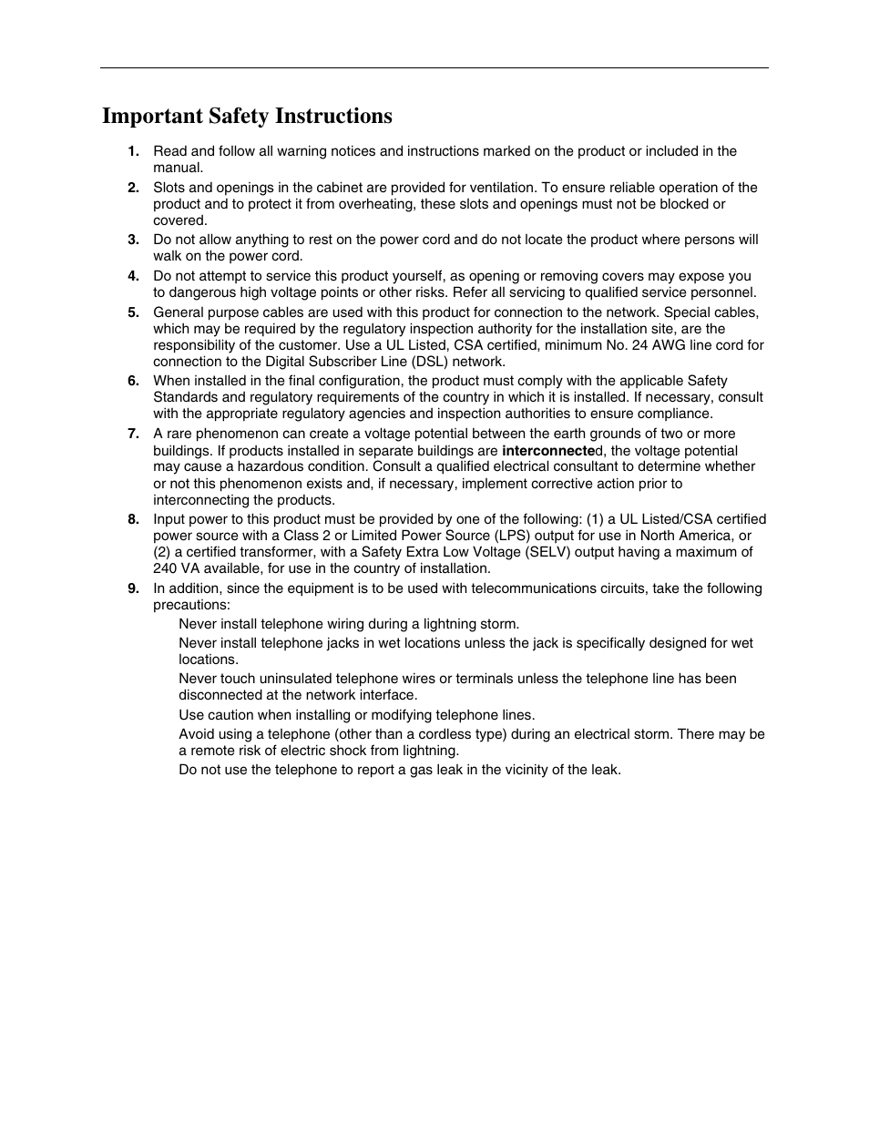 Important safety instructions | Paradyne 6212-A2 User Manual | Page 3 / 45