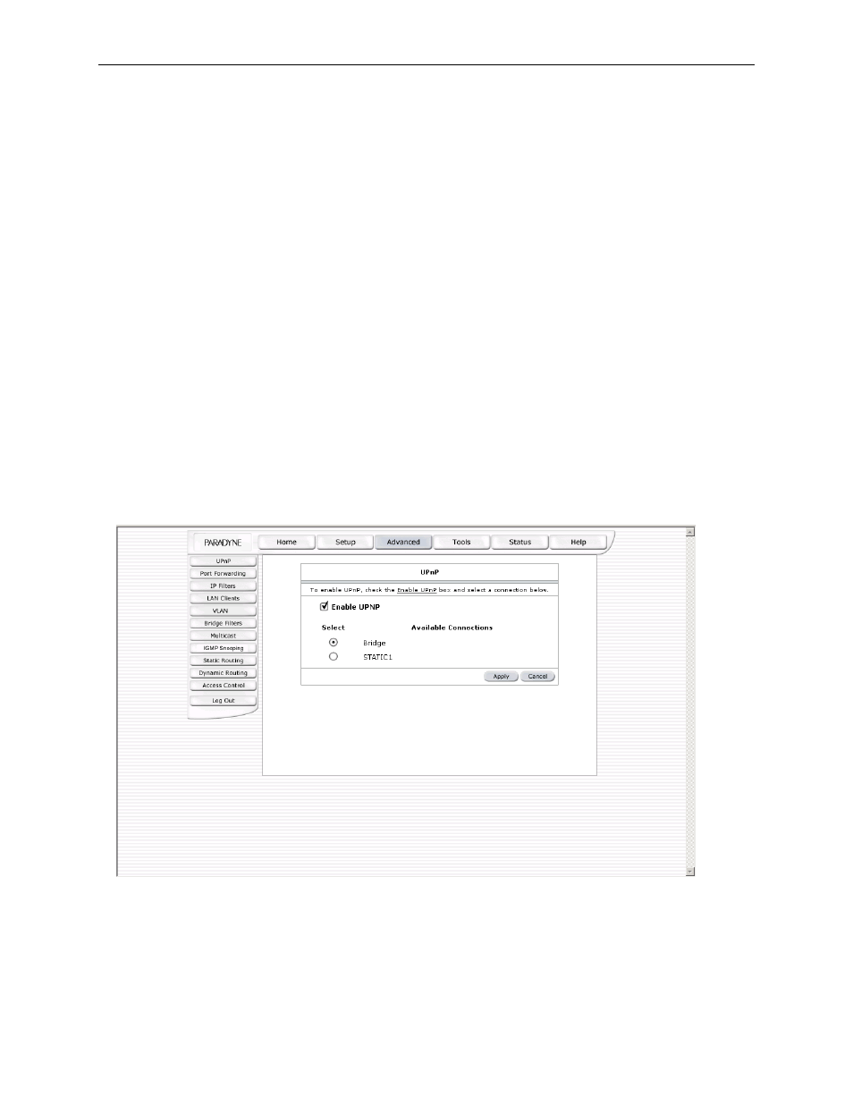 Firewall/nat services, Advanced, Upnp | Paradyne 6212-A2 User Manual | Page 32 / 45