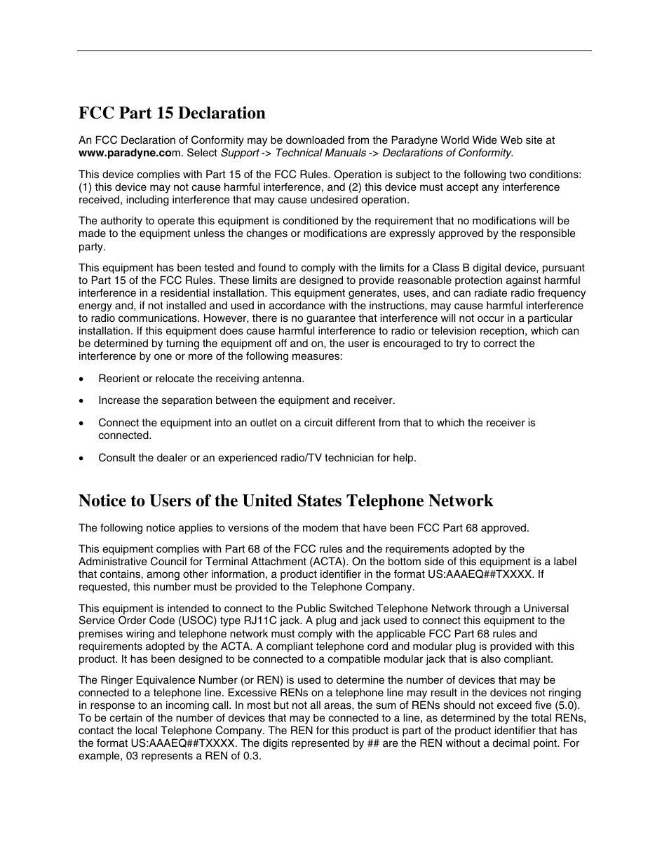 Fcc part 15 declaration | Paradyne 6212-A2 User Manual | Page 4 / 45