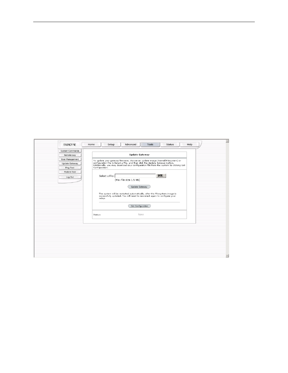 Update gateway, Ping test | Paradyne 6212-A2 User Manual | Page 40 / 45