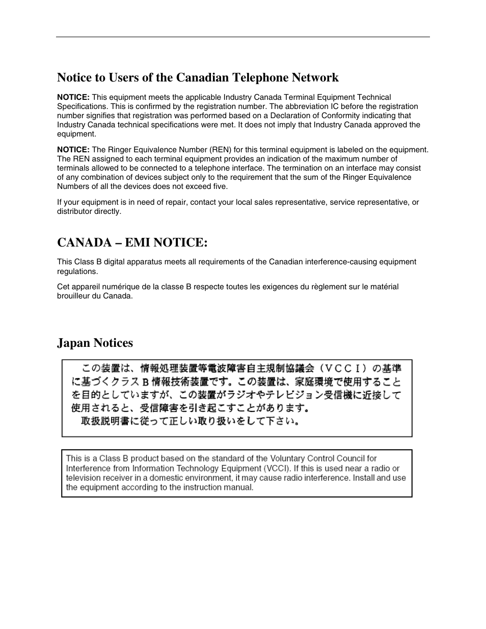 Notice to users of the canadian telephone network, Canada – emi notice, Japan notices | Paradyne 6212-A2 User Manual | Page 6 / 45
