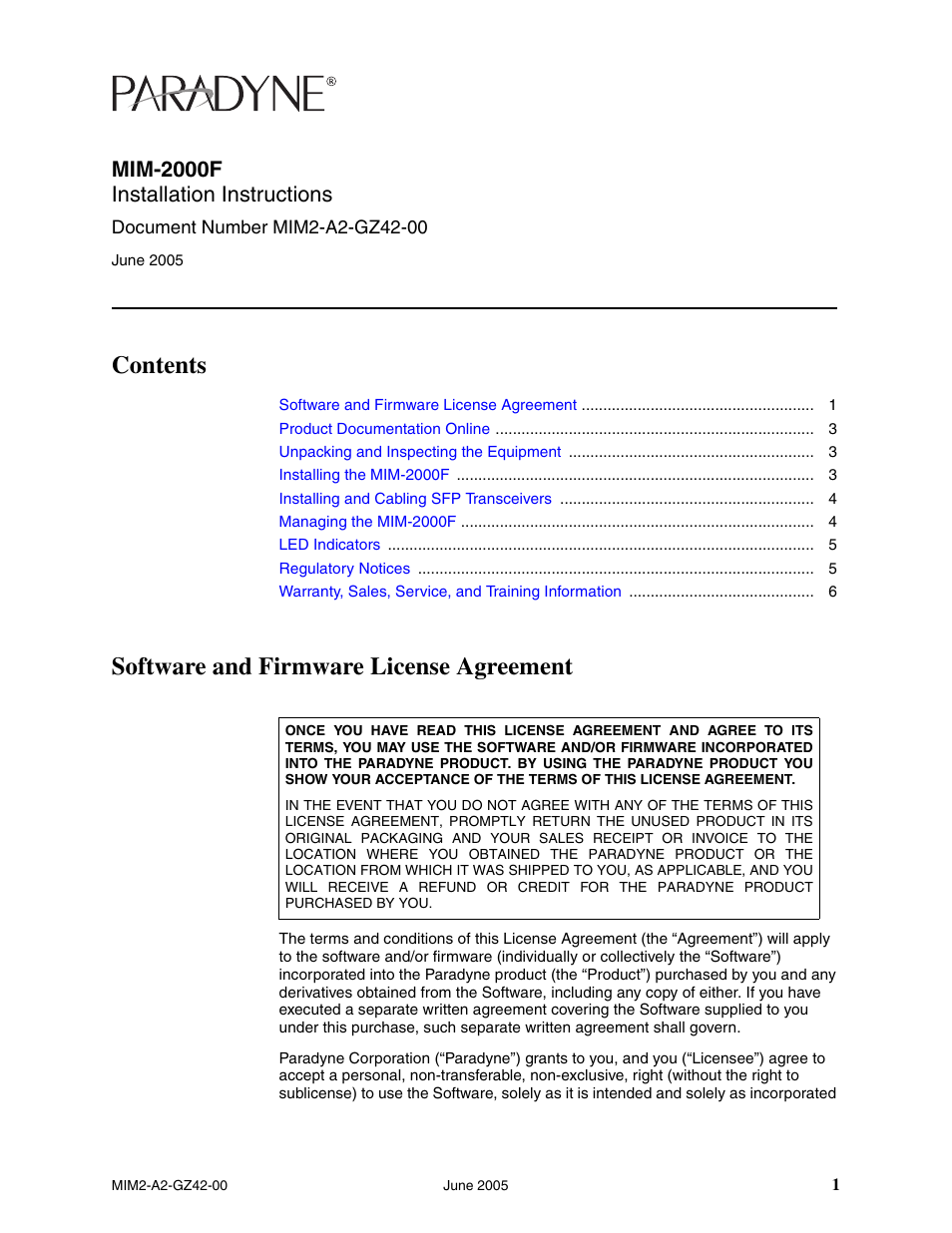 Paradyne Micro Interface Module MIM-2000F User Manual | 6 pages