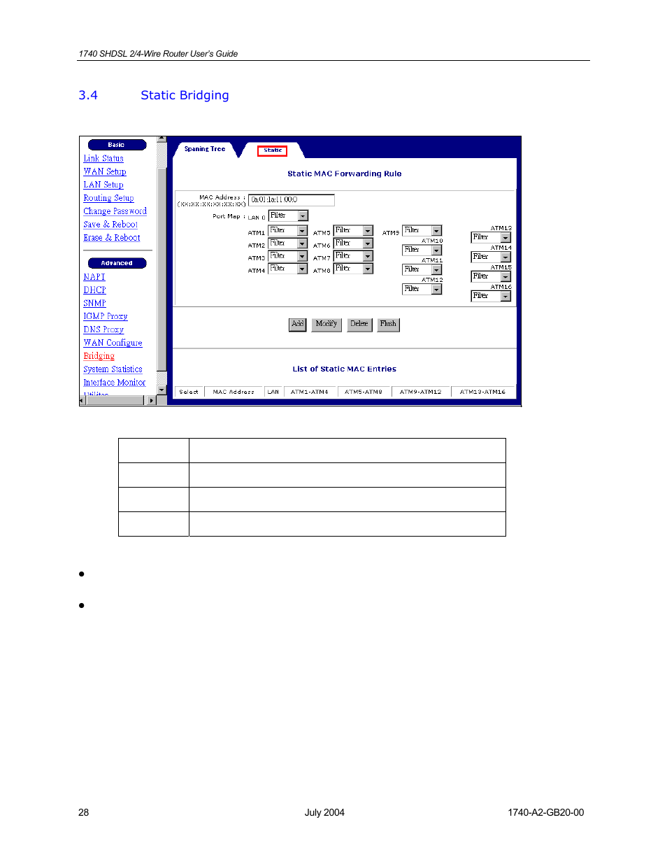 Static bridging | Paradyne 1740 SHDSL User Manual | Page 28 / 74