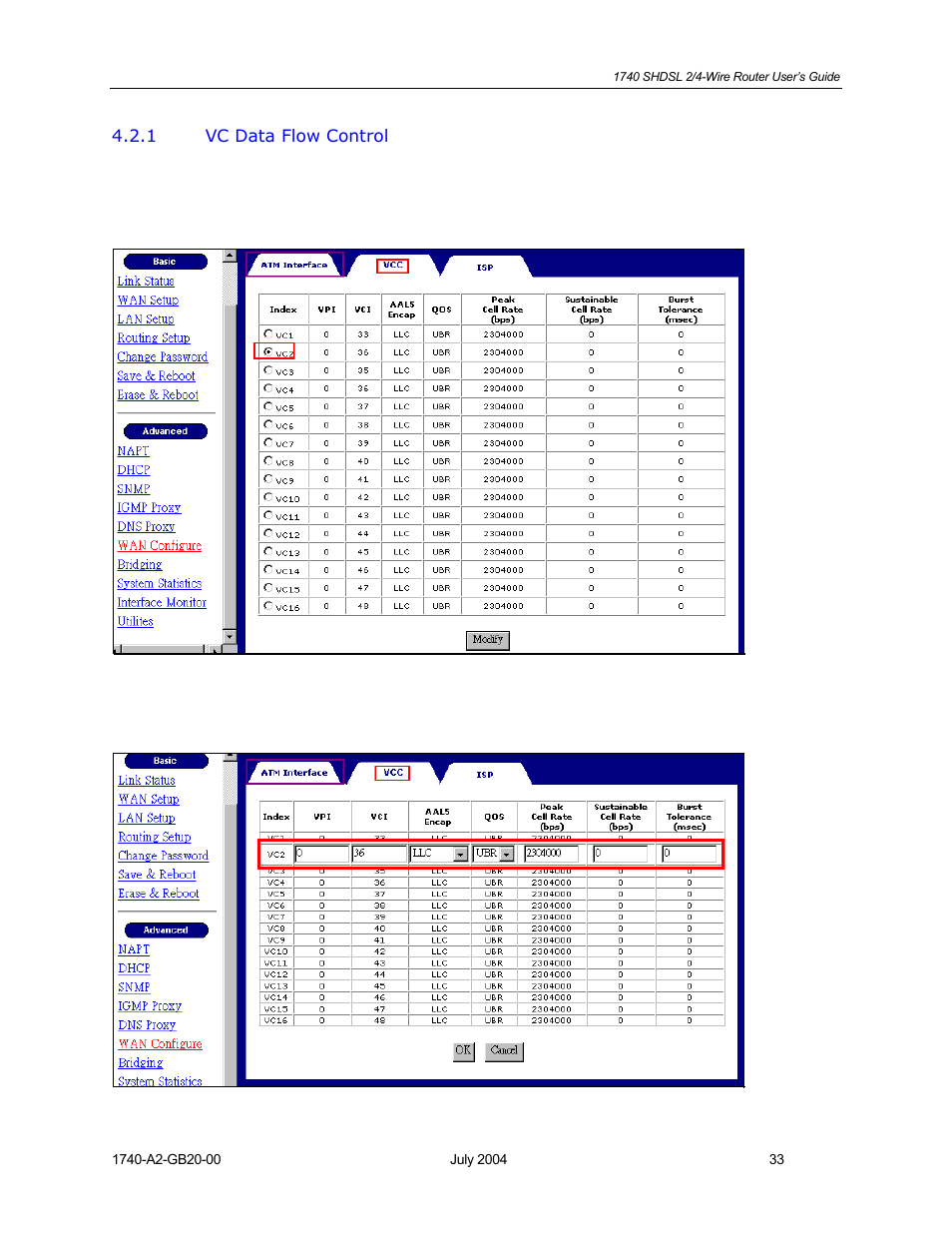 Vc data flow control | Paradyne 1740 SHDSL User Manual | Page 33 / 74