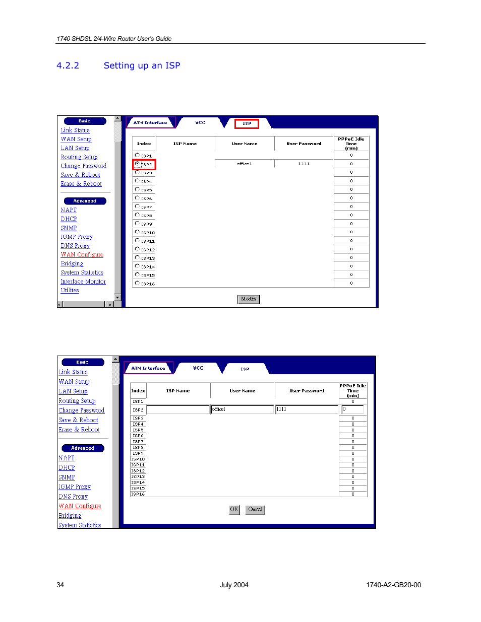 Setting up an isp | Paradyne 1740 SHDSL User Manual | Page 34 / 74